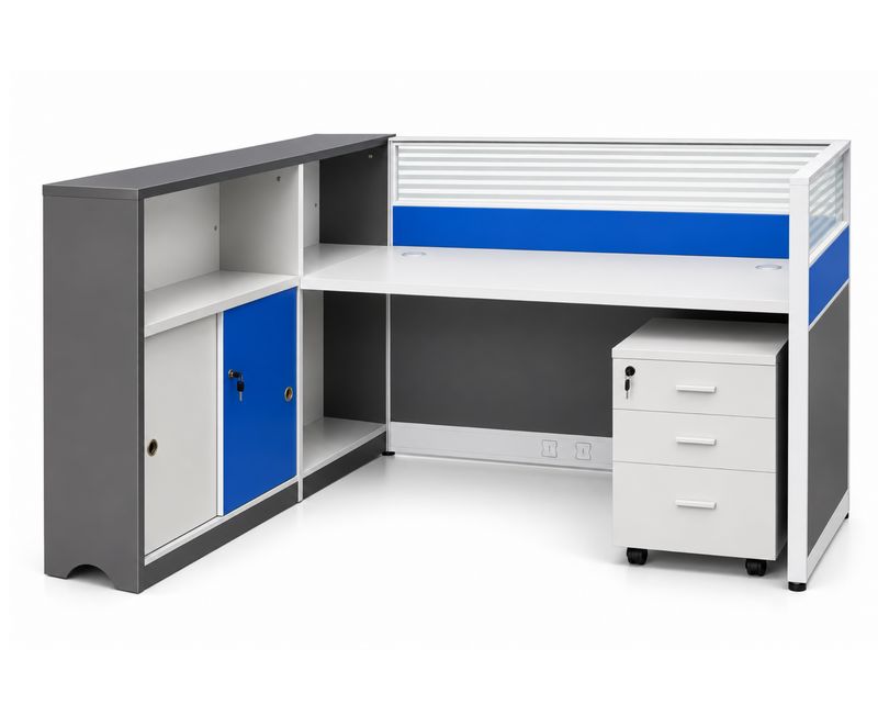 Ofix SD-15 Manager Desk With Removable Drawer (Sapphire Blue+White) (Chair is Not Included)