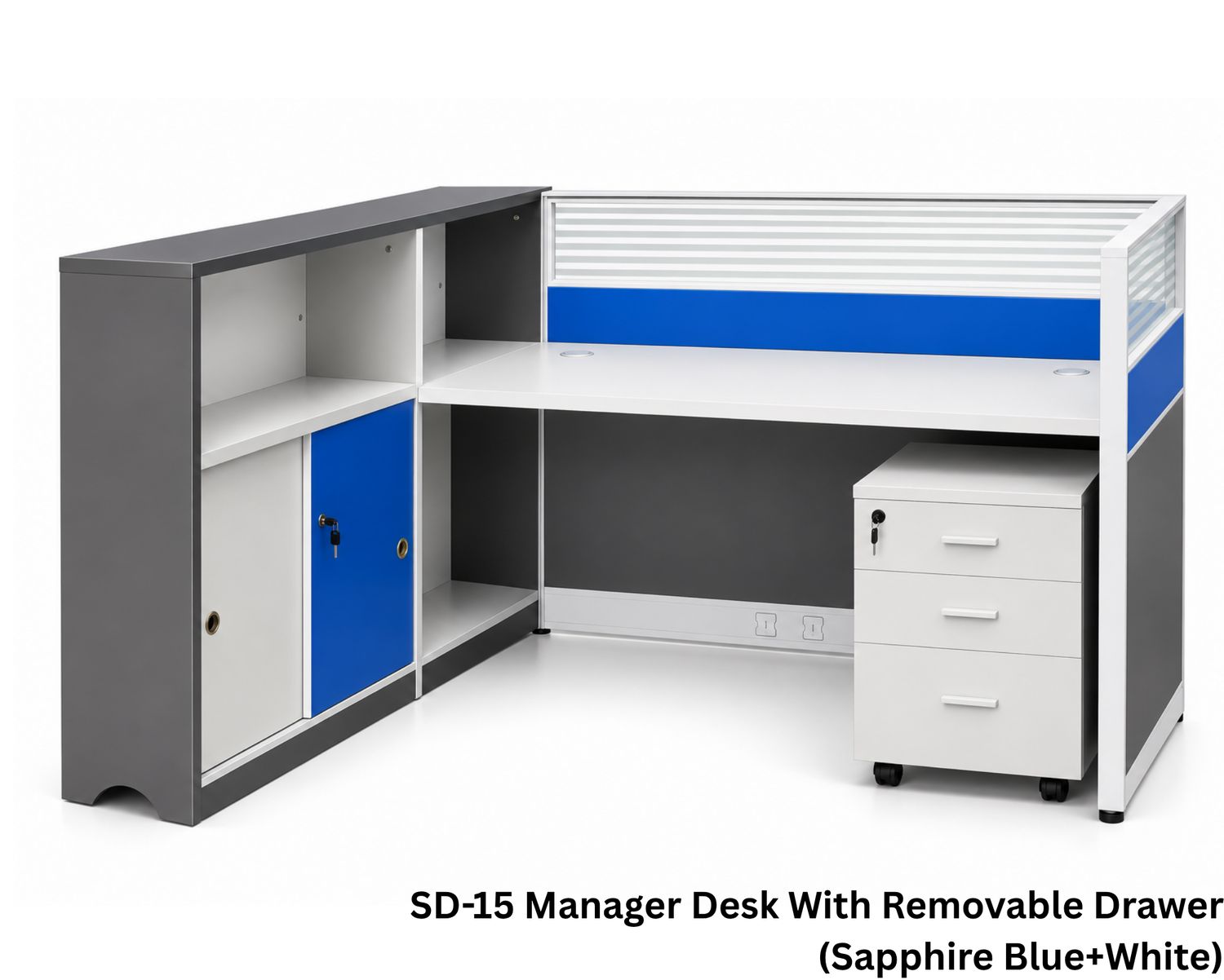 Ofix SD-15 Manager Desk With Removable Drawer (Sapphire Blue+White) (Chair is Not Included), Model: SD-15 Manager Desk With Removable Drawer (Sapphire Blue+White)