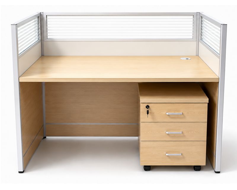 Ofix NO-12 2-Seater Workstation With Removable Drawer (Natural Wood) (Chair is Not Included)