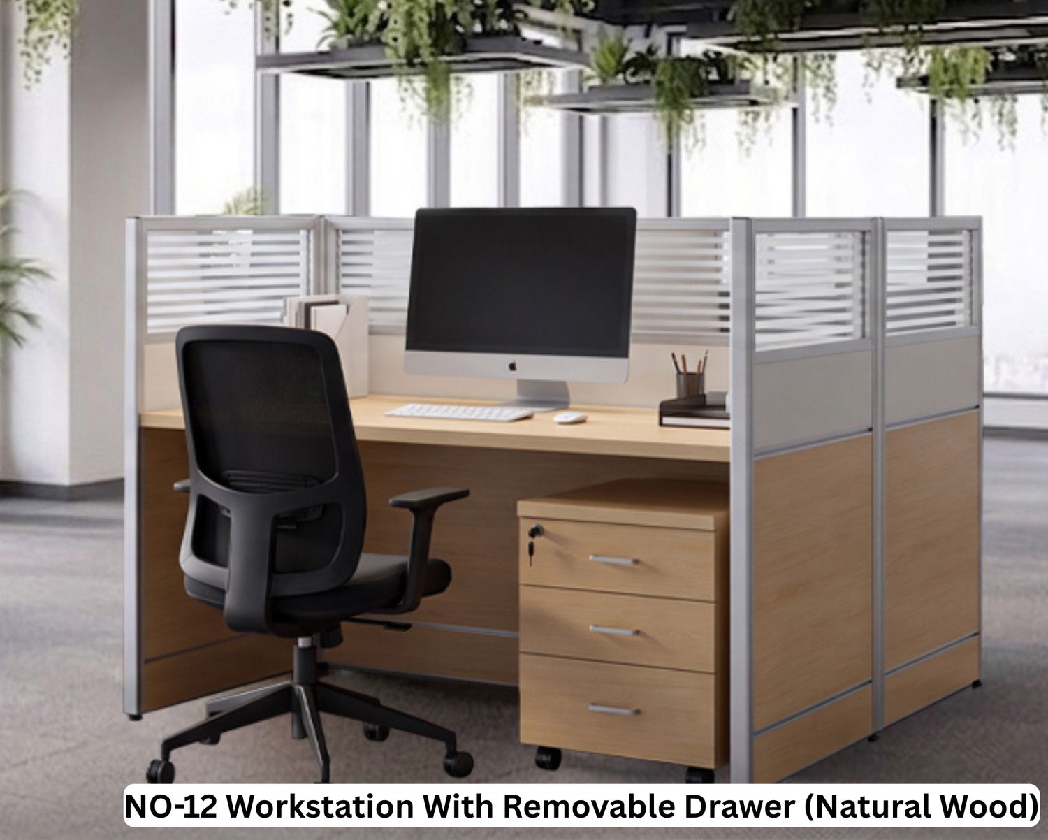 Ofix NO-12 2-Seater Workstation With Removable Drawer (Natural Wood) (Chair is Not Included), Model: NO-12 Workstation With Removable Drawer (Natural Wood)