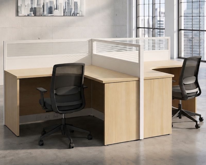 Ofix MP-24 2-Seater Workstation With Removable Drawer (Natural Wood) (Chair is Not Included)
