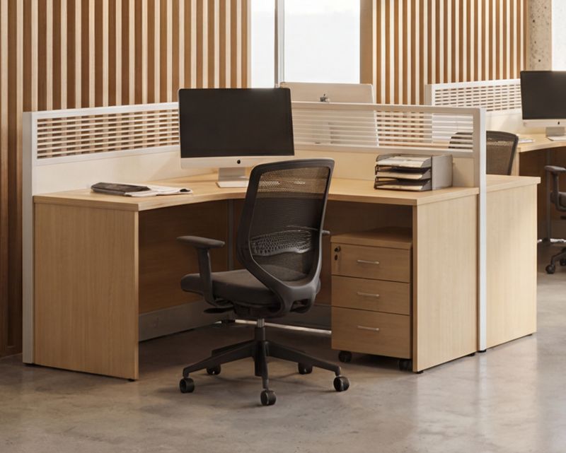 Ofix PO-12 1-seater Workstation Table with Drawer (Natural Wood) (Chair is Not Included)