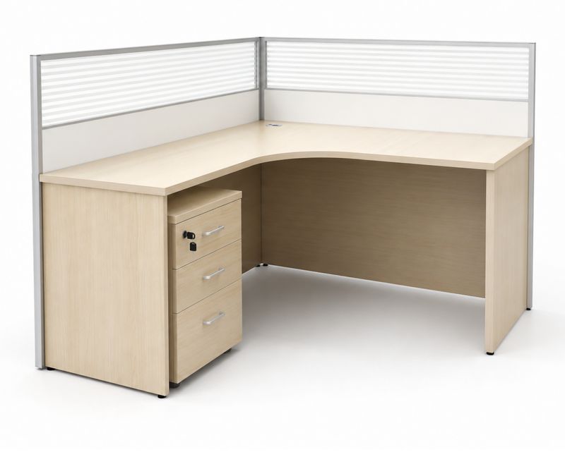 Ofix PO-12 1-seater Workstation Table with Drawer (Natural Wood) (Chair is Not Included)