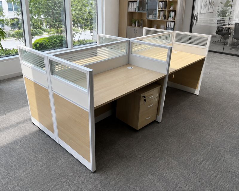 Ofix YO-24 4-Seater Workstation With Removable Drawer (Natural Wood)  (Chair is Not Included)