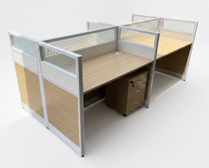 Ofix YO-24 4-Seater Workstation With Removable Drawer (Natural Wood)  (Chair is Not Included)