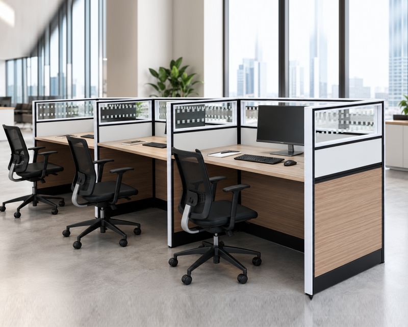 Ofix LP-36 3-Seater Workstation Without Removable Drawer (Light Walnut) (Chair is Not Included)