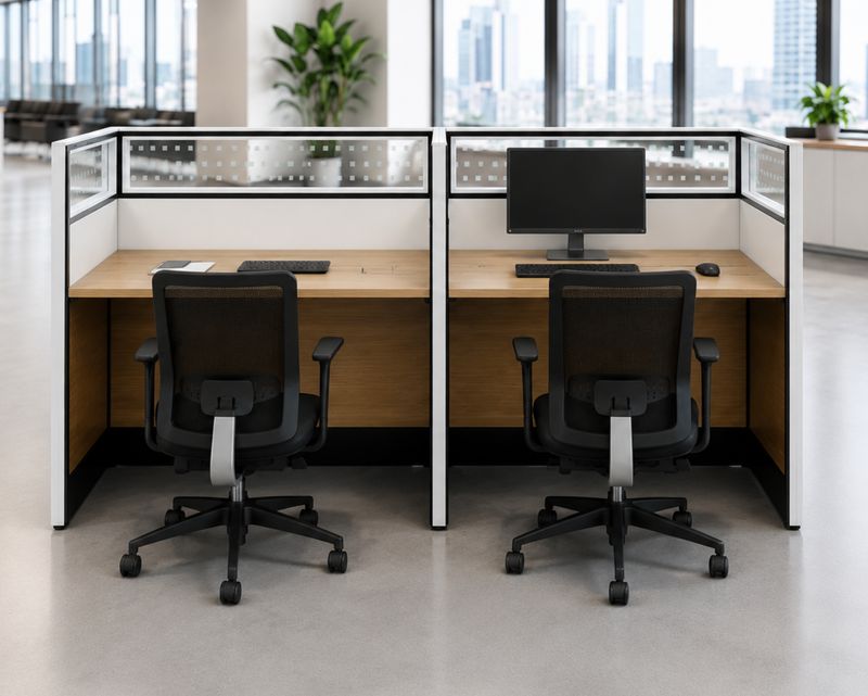 Ofix LP-24 2-Seater Workstation Without Removable Drawer (Light Walnut) (Chair is Not Included)