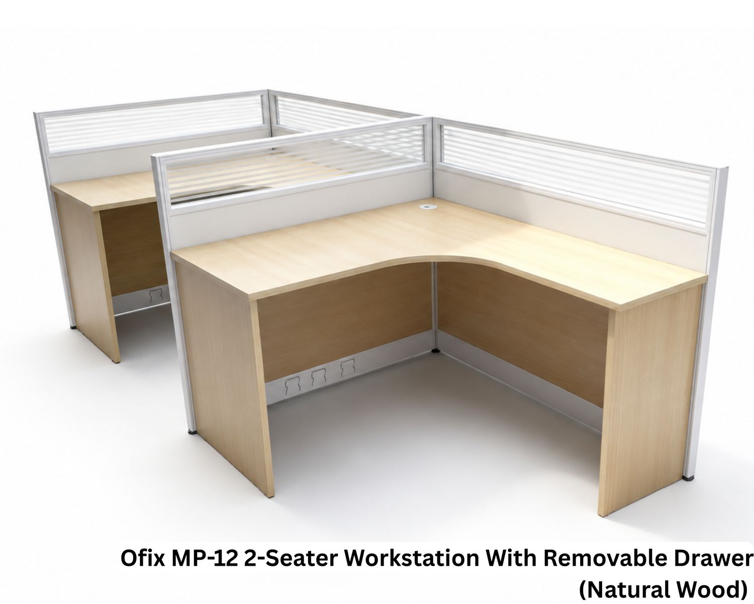 Ofix MP-12 2-Seater Workstation With Removable Drawer (Natural Wood)  (Chair is Not Included), Model: MP-12 2-Seater Workstation With Removable Drawer (Natural Wood)