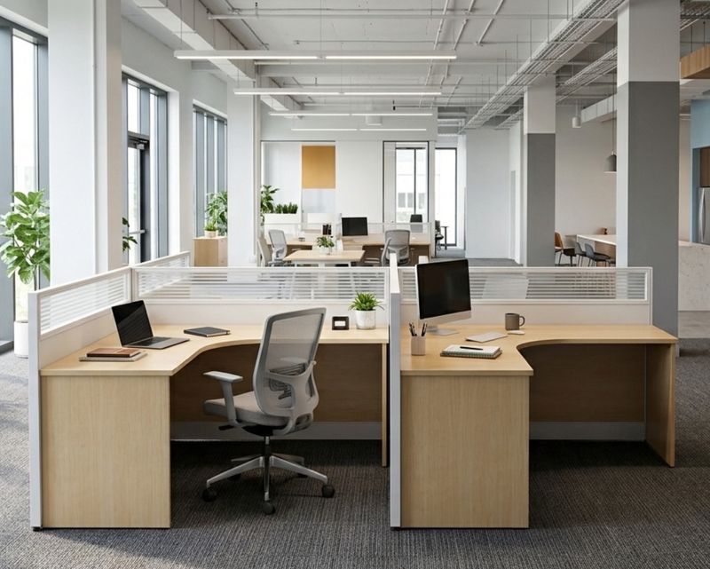 Ofix MP-12 2-Seater Workstation With Removable Drawer (Natural Wood)  (Chair is Not Included)
