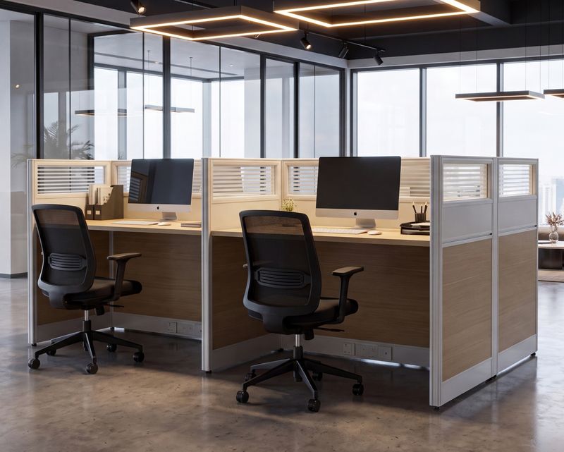 Ofix YO-24 4-Seater Workstation Without Removable Drawer (Natural Wood) (Chair is Not Included)