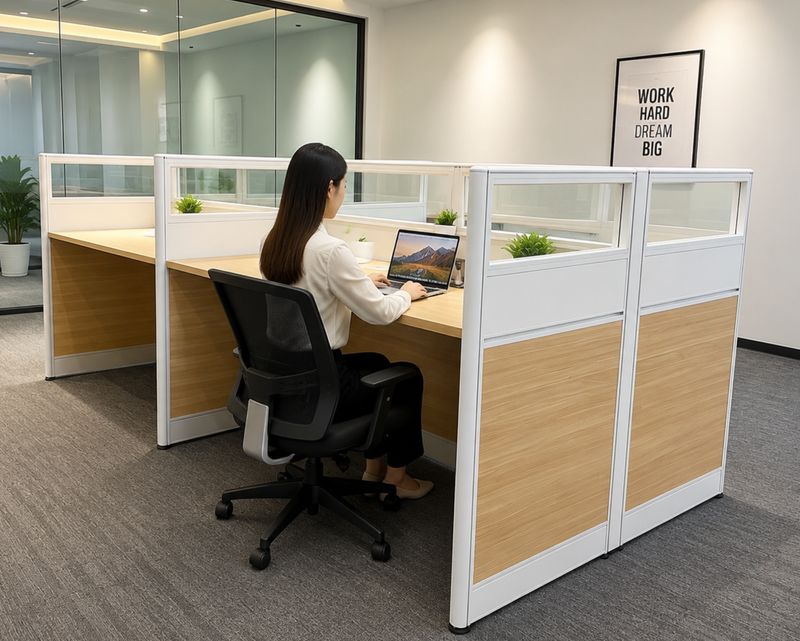 Ofix YO-24 4-Seater Workstation Without Removable Drawer (Natural Wood) (Chair is Not Included)