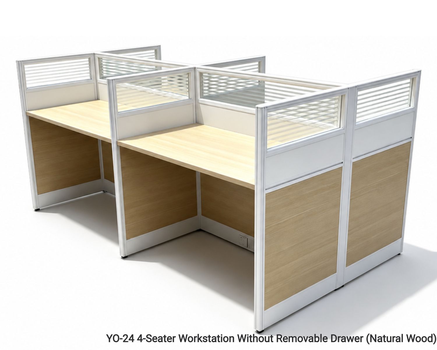 Ofix YO-24 4-Seater Workstation Without Removable Drawer (Natural Wood) (Chair is Not Included), Model: YO-24 4-Seater Workstation Without Removable Drawer (Natural Wood)