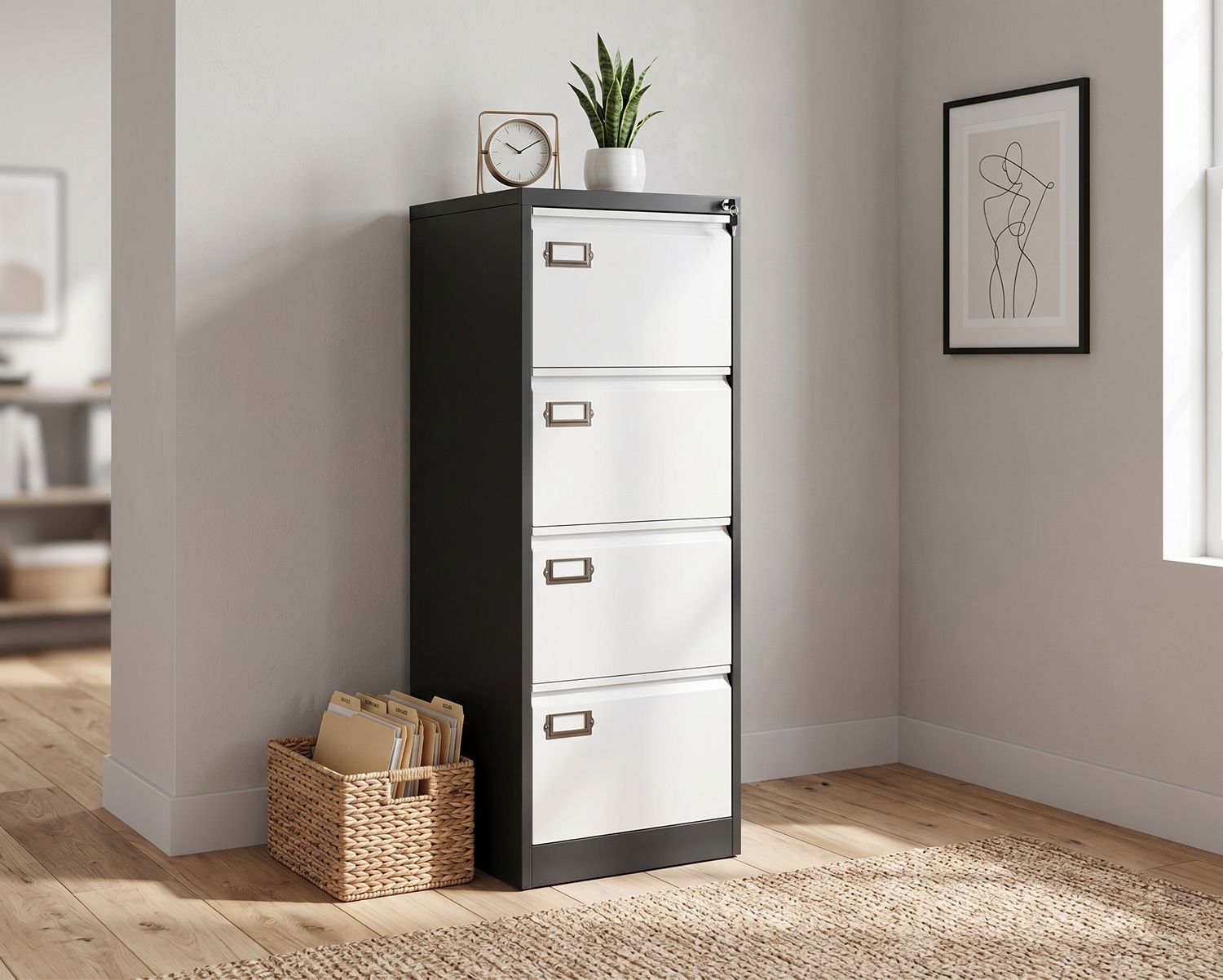 Ofix Vertical 4-Drawer Steel Filing Cabinet (Dark Grey+White)