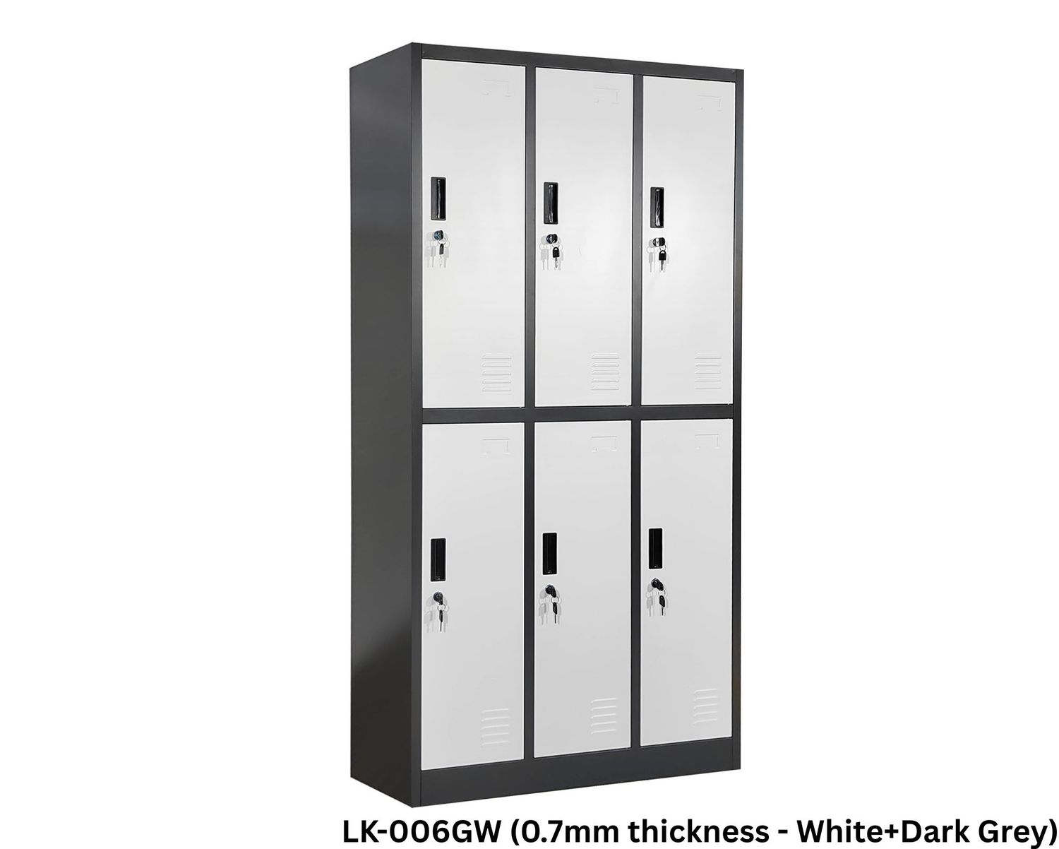 Ofix 6-Door Steel Locker Cabinet (Whte+Dark Grey), Model:: LK-006GW (0.7mm thickness - White+Dark Grey)