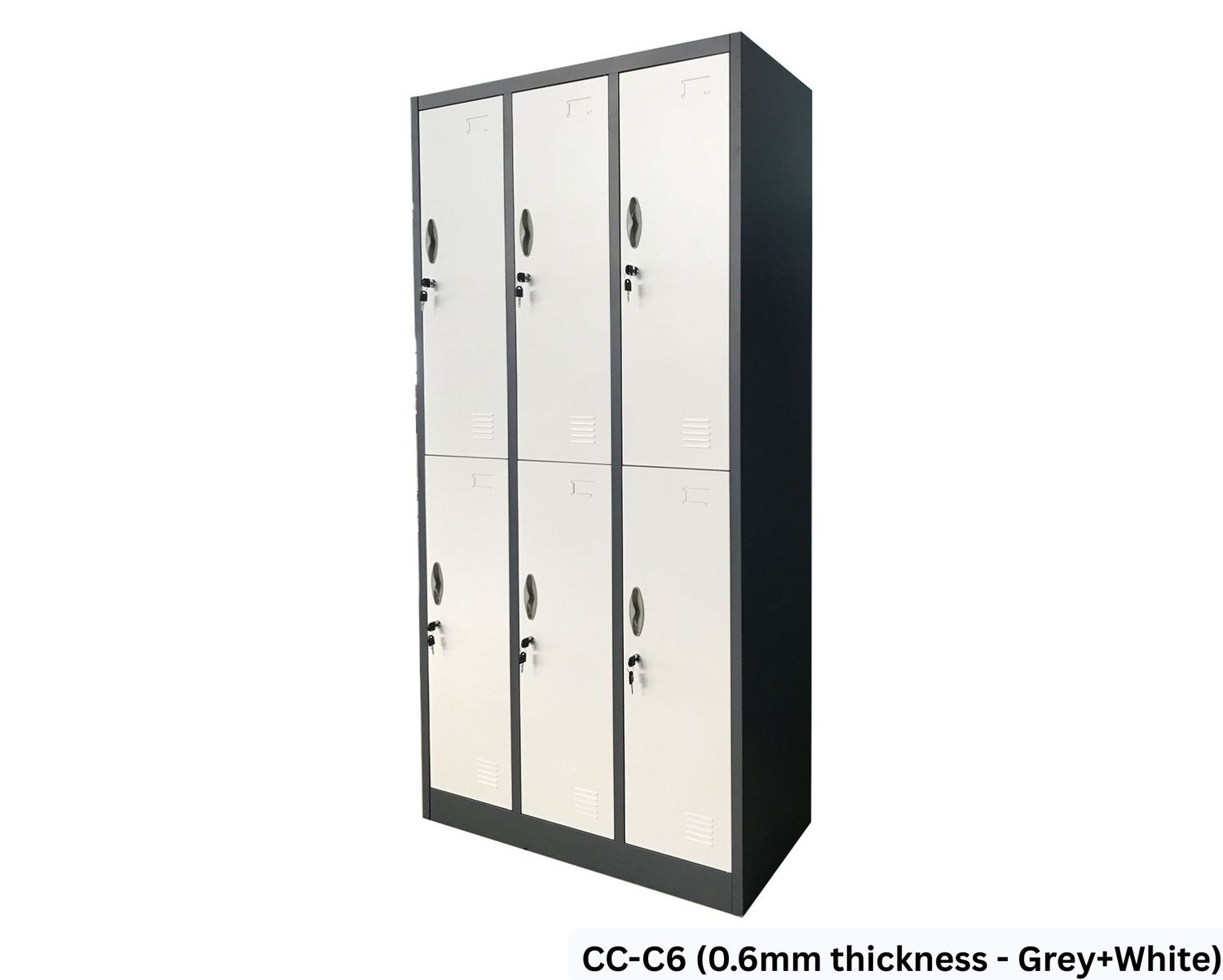 Ofix 6-Door Steel Locker Cabinet (Whte+Dark Grey, Grey+White), Model:: CC-C6 (0.6mm thickness - Grey+White)