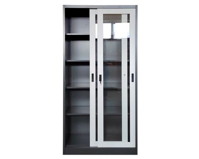 Ofix 5-Layer Glass Sliding Door Steel Cabinet (Dark Grey+White, White)