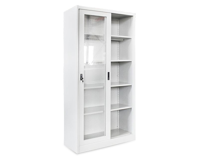 Ofix 5-Layer Glass Sliding Door Steel Cabinet (Dark Grey+White, White)