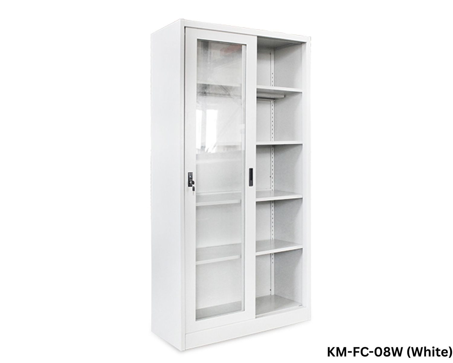 Ofix 5-Layer Glass Sliding Door Steel Cabinet (Dark Grey+White, White), Color: KM-FC-08W (White)
