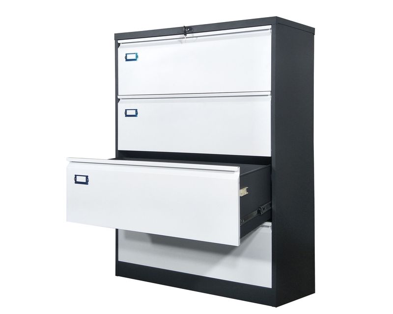 Ofix Lateral 4-Drawer Steel Filing Cabinet (Dark Grey+White)