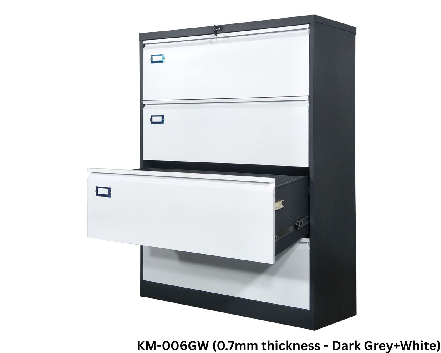 Ofix Lateral 4-Drawer Steel Filing Cabinet (Dark Grey+White), Model:: KM-006GW (0.7mm thickness - Dark Grey+White)