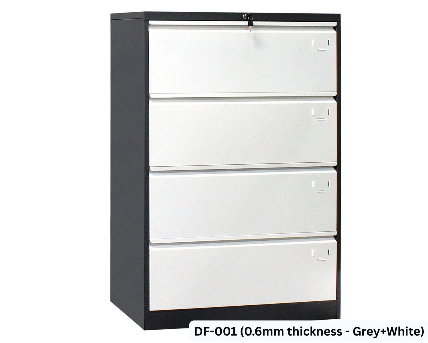 Ofix Lateral 4-Drawer Steel Filing Cabinet (Grey+White), Model:: DF-001 (0.6mm thickness - Grey+White)