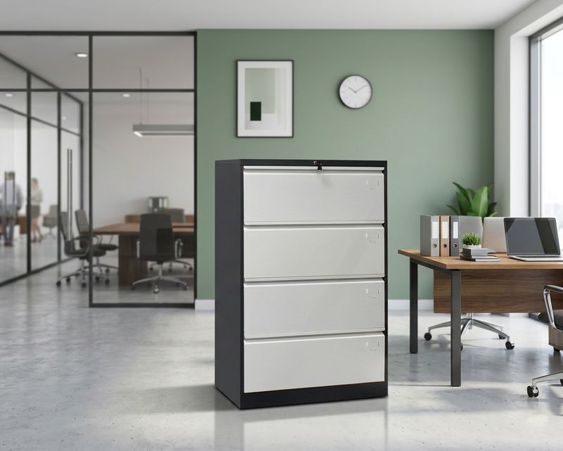Ofix Lateral 4-Drawer Steel Filing Cabinet (White, Grey+White)