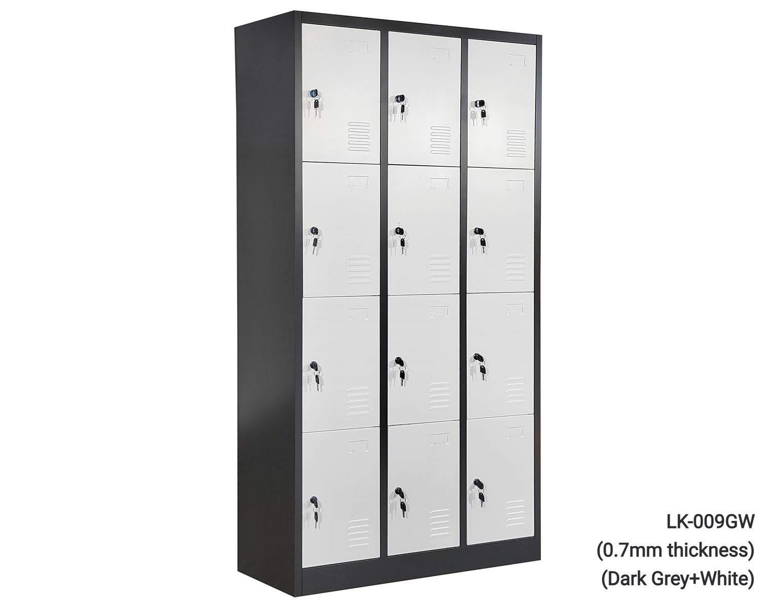 Ofix 12-Door Steel Locker Cabinet (White, White+Dark Grey), Model: LK-008GW (0.7mm thickness) (Dark Grey+White)