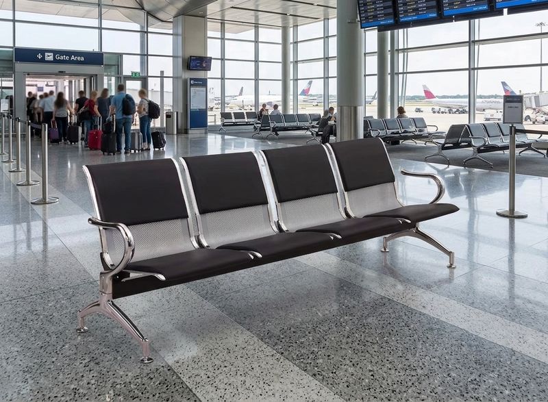 OFIX 4-Seater Airport Gang Chair  (Silver)
