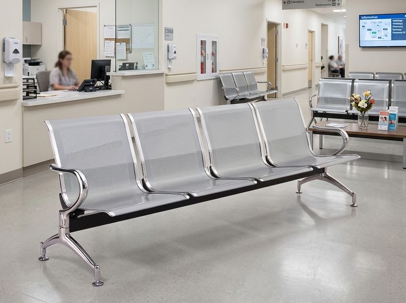 OFIX 4-Seater Airport Gang Chair  (Silver)
