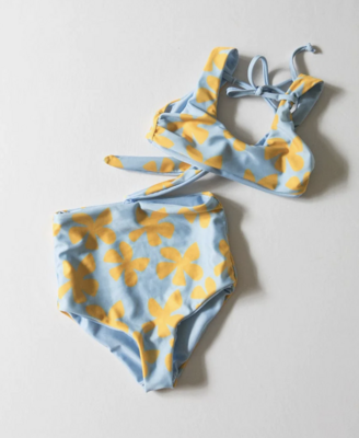 Of One Sea - Girls Bikini Top Blue Plumeria