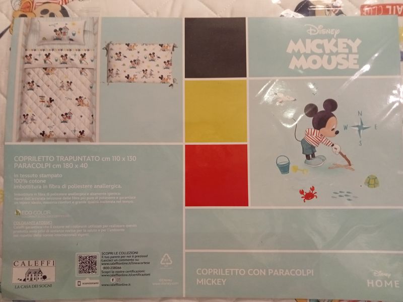 COPRILETTO TRAPUNTATO CON PARACOLPI BABY  MICKEY MOUSE CALEFFI