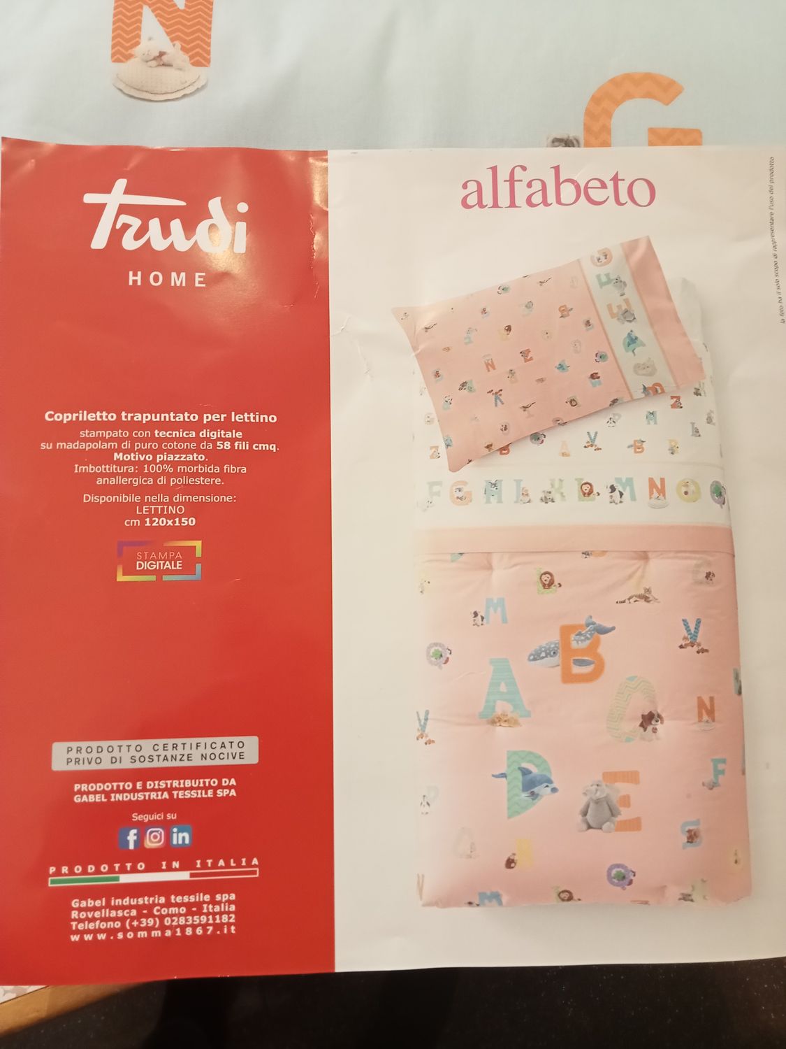 COPRILETTO TRAPUNTATO PER LETTINO ALFABETO TRUDI