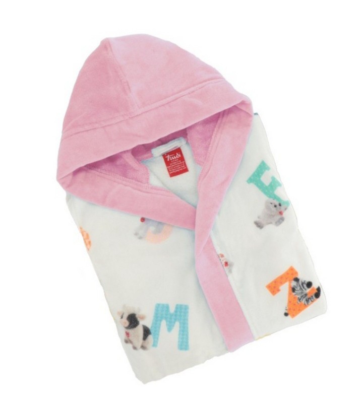 Accappatoio bambino Alfabeto Trudi mis. 3/4 anni var. 101 rosa chiaro. Art. 19446
