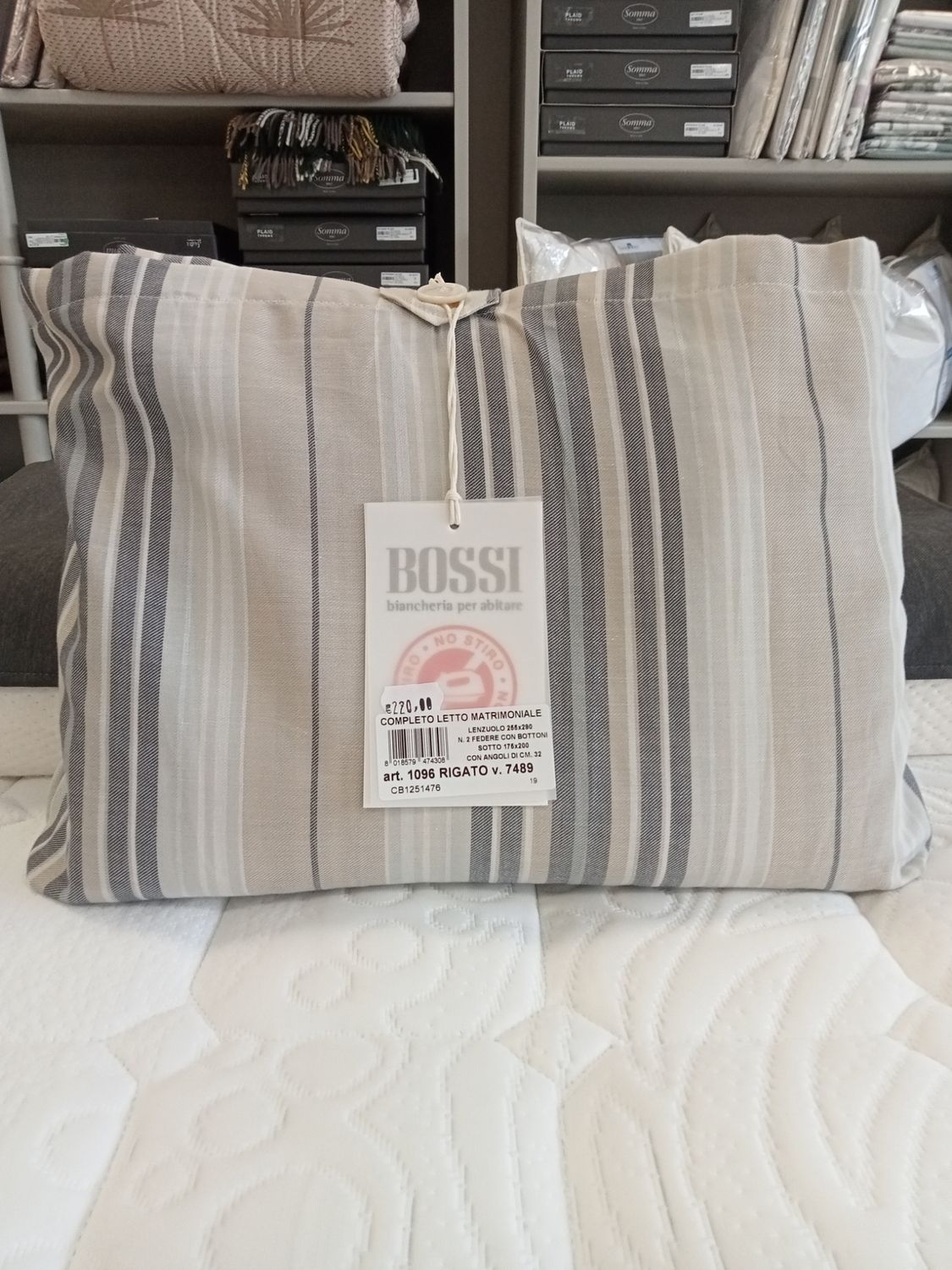 Completo lenzuola matrimoniale Rigato No Stiro Bossi. Art. 7489 var. 1096 CB1251476