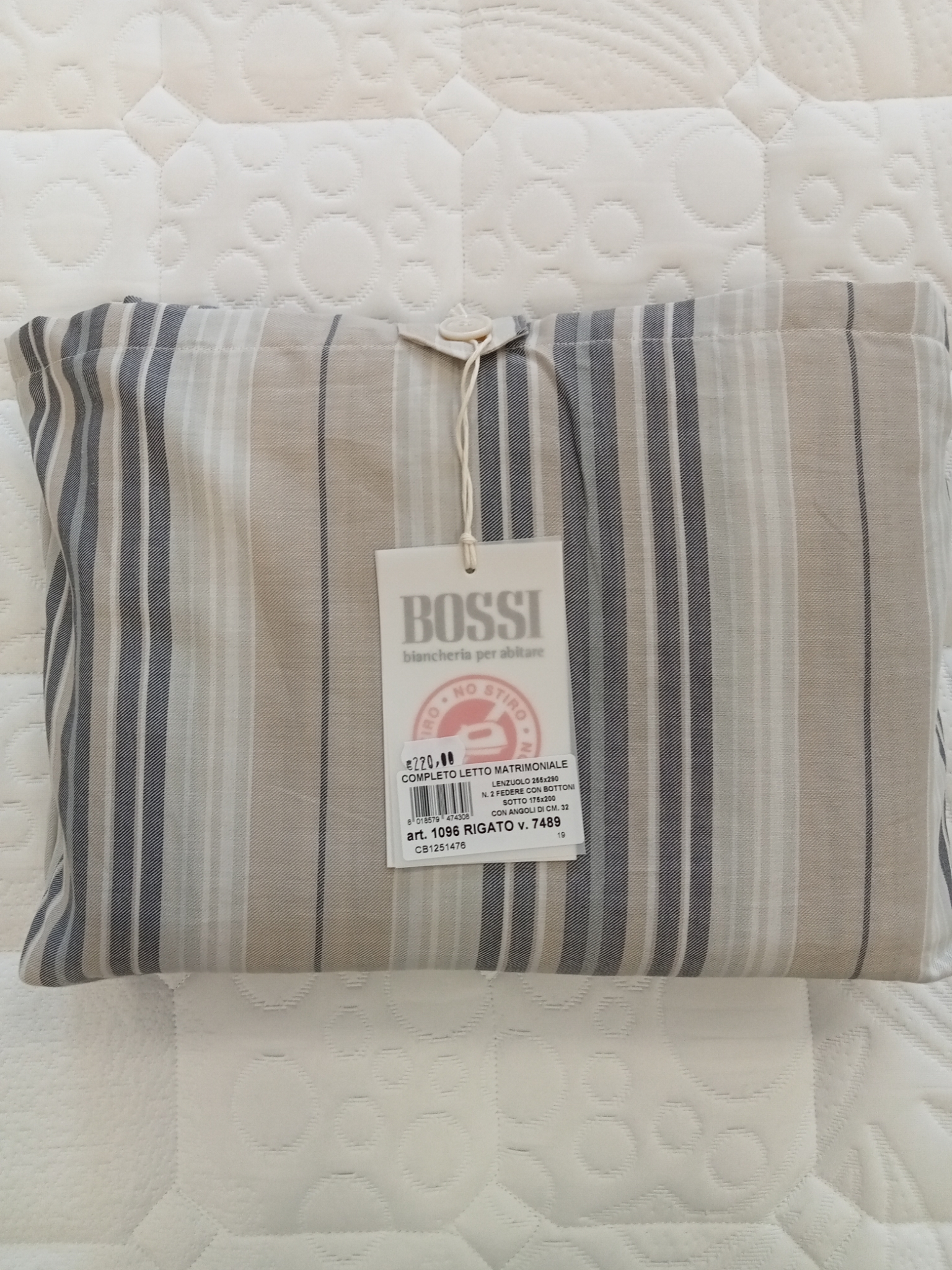 Completo lenzuola matrimoniale Rigato No Stiro Bossi. Art. 7489 var. 1096 CB1251476