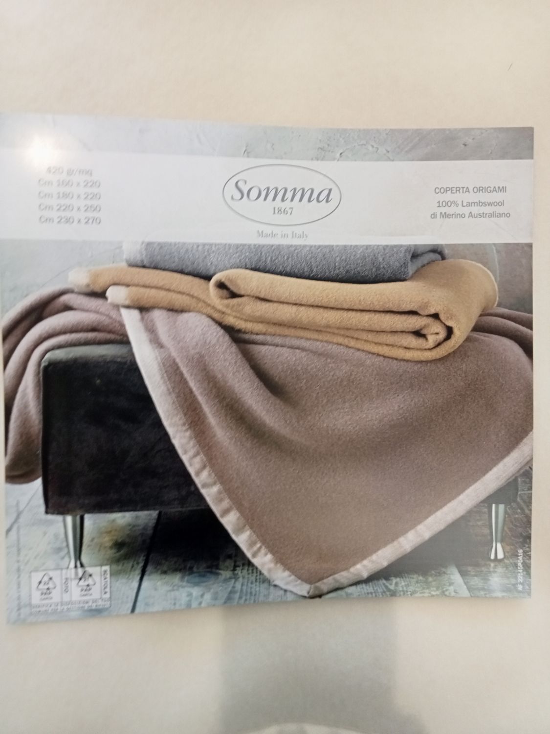 Sottocoperta singola Origami Somma lana merino australiano var. 015 bianco lana. 40 22145