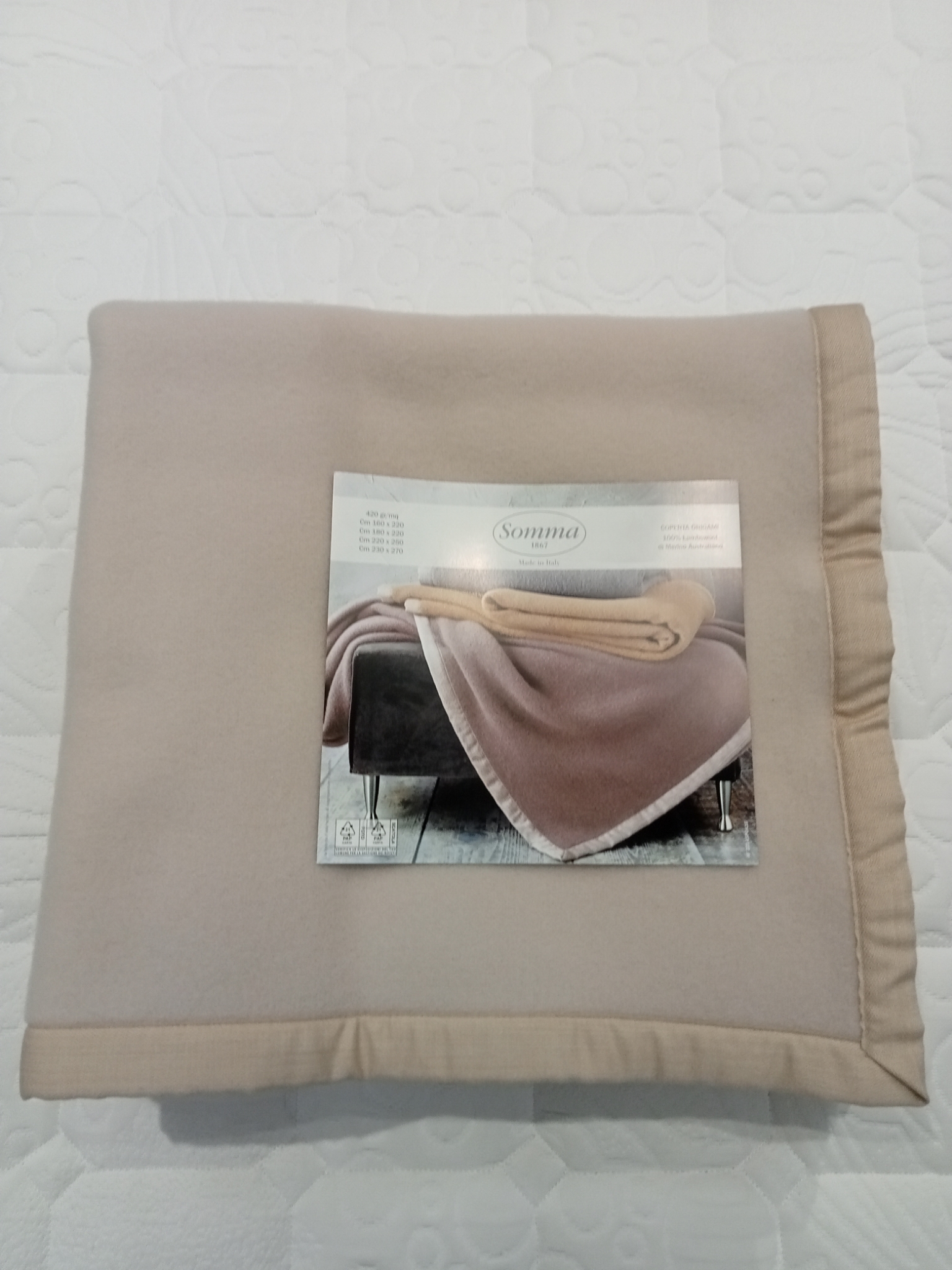 Coperta in lana merino australiano 1 piazza Origami Somma var. 021 panna 40 22145