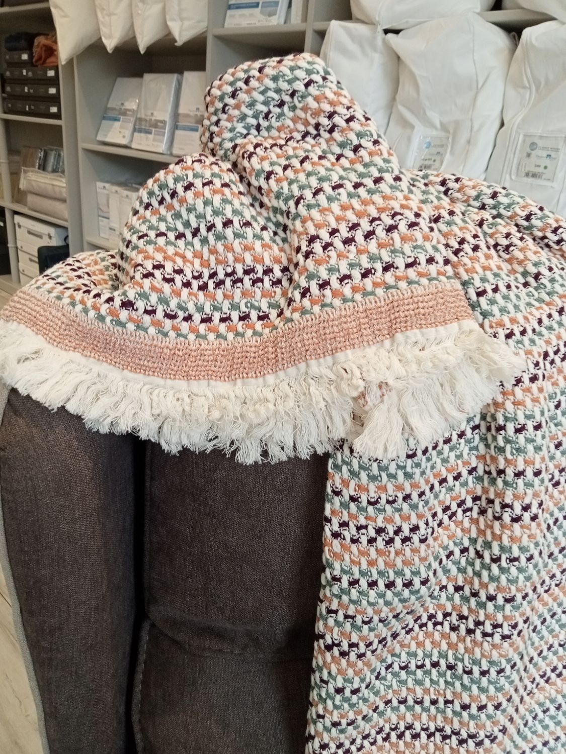 Plaid cotone Telaio Fazzini var. 4 verde-prugna-sandalo 1593/25