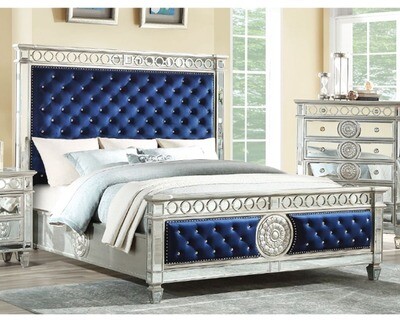 Upholstered Eastern King Bed, Blue Velvet