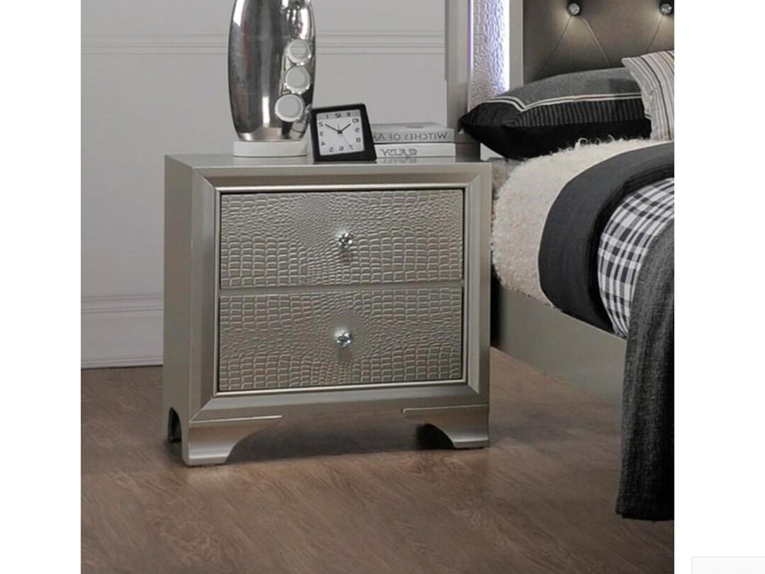 2-Drawer, Nightstand Champagne Crocodile Finish