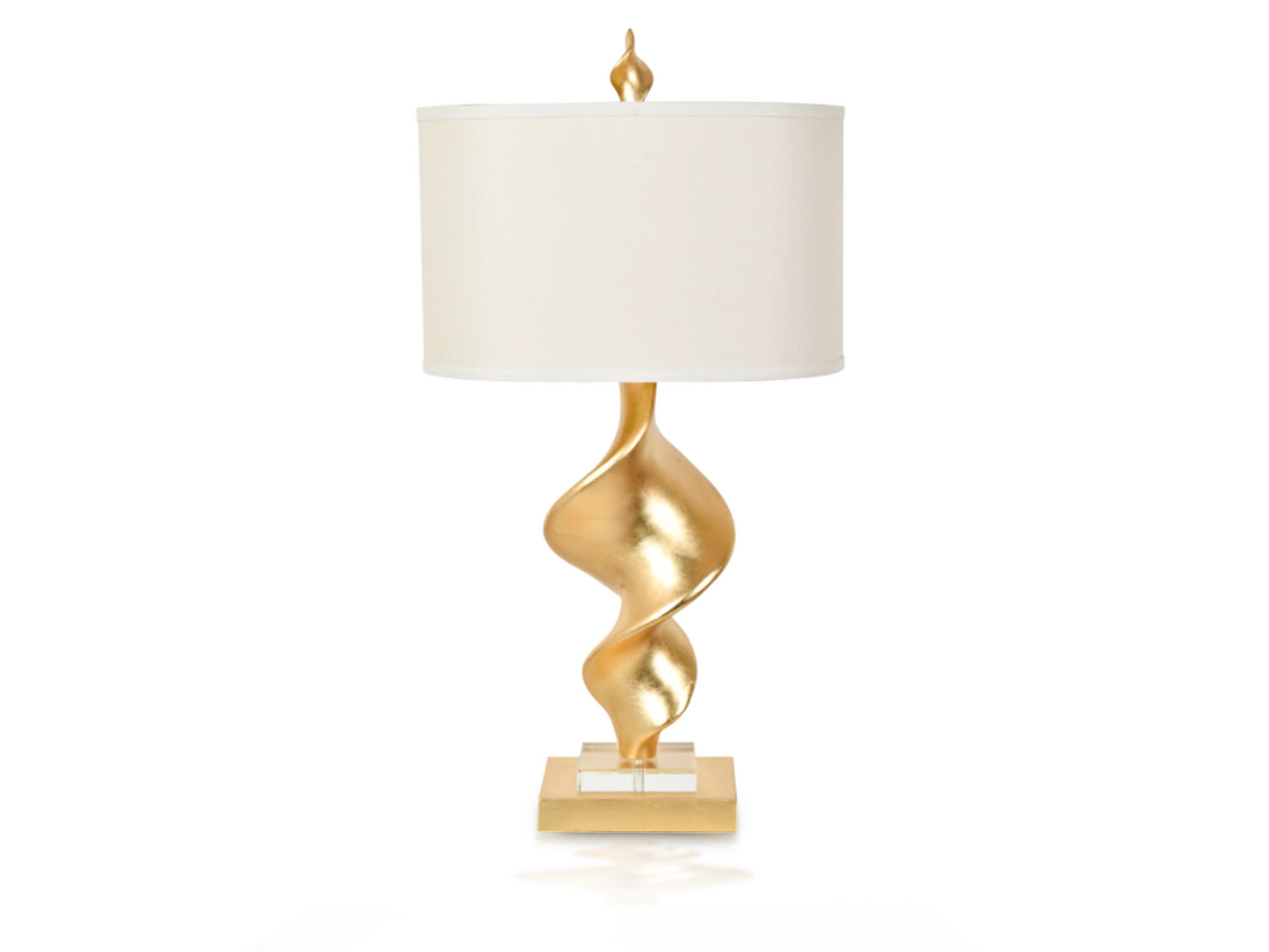 Cylindrical Crystal Leaf Table Lamp, Gold
