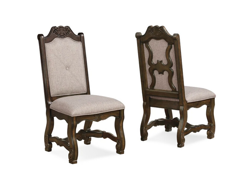 9 pc Renaissance Dining Room Set, Light Beige Upholstery