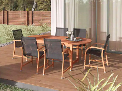 7 pc Wood Extendable Oval, Wood Dining Patio Set, Dark