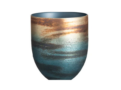 Gold &amp; Blue, Glass Vase With Aluminium Base