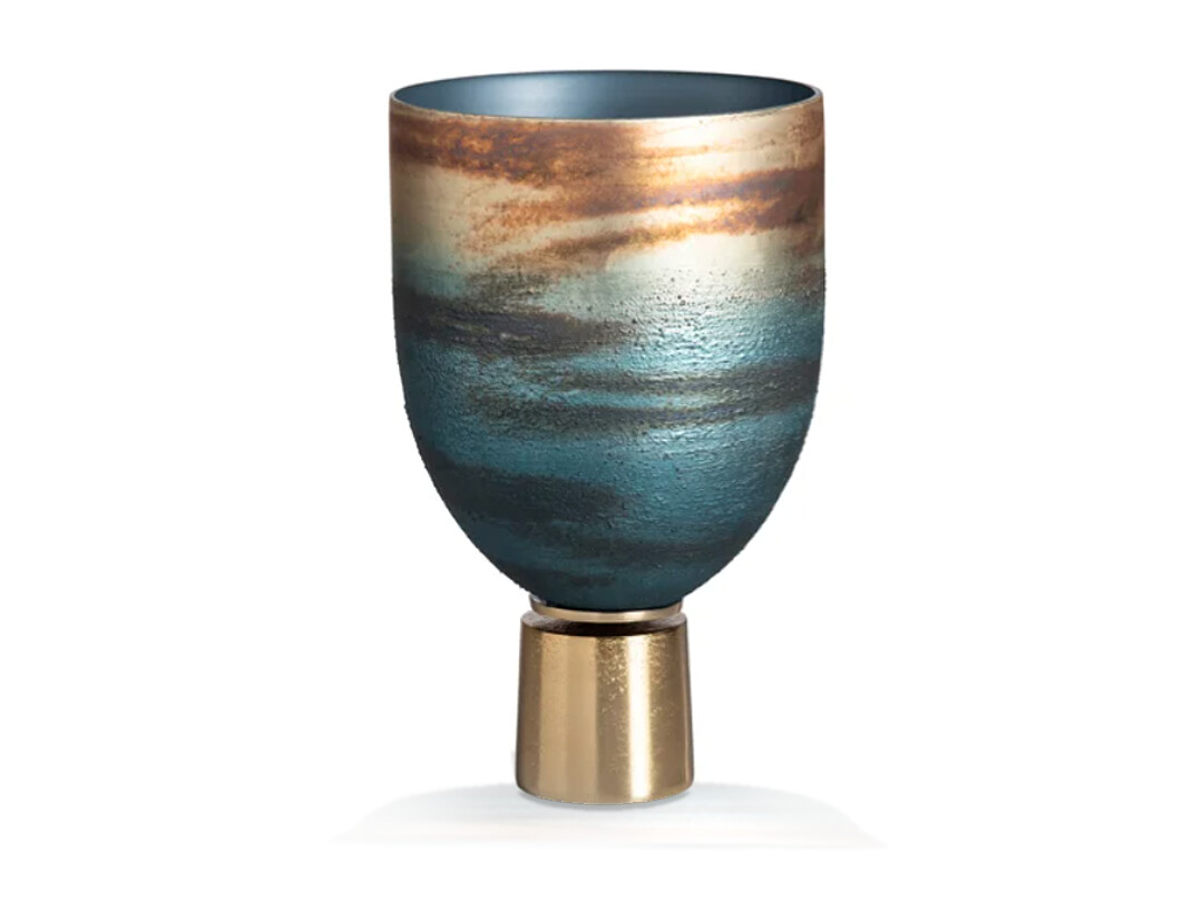Gold & Blue, Glass Vase With Aluminium Base Gold & Blue, Glass Vase With Aluminium Base