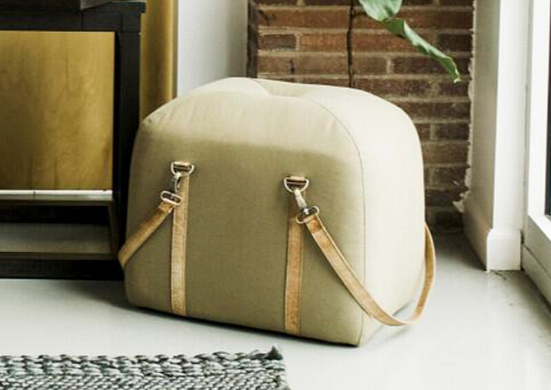 Ottoman Pouf Natural, Olive