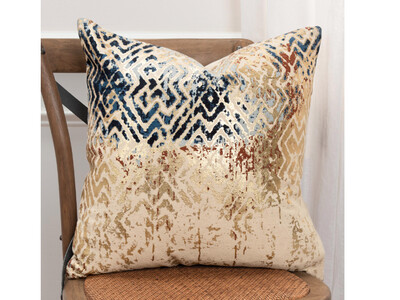 20" x 20" | Pillow Cover, Neutral, Metallic, Blue, Multi Colour