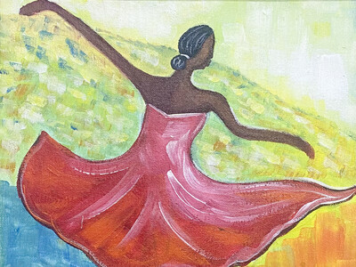 18.11 x 17.32 | "Unique Painting by Nahshon |  "Dancer", Framed, Acrylic on Canvas