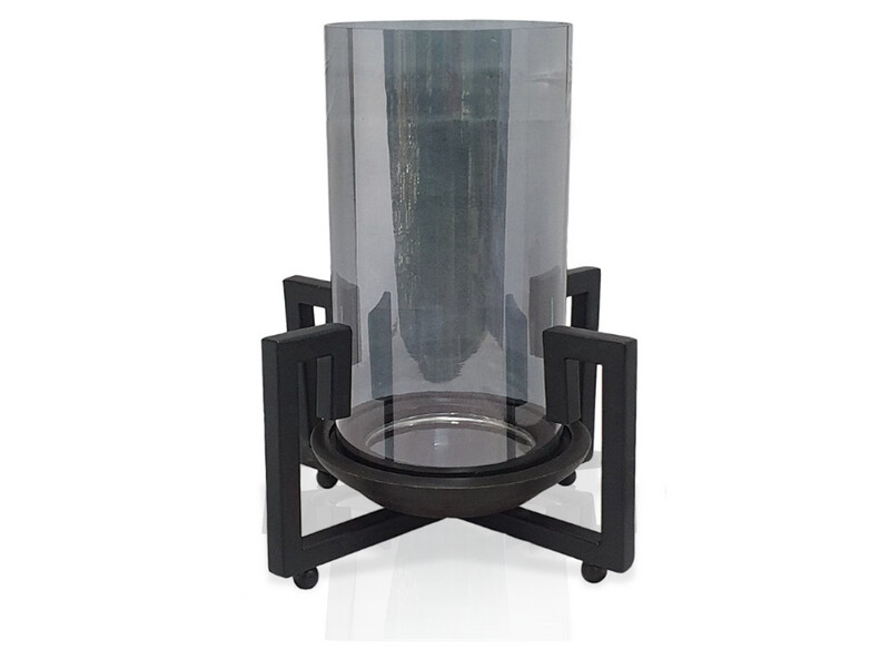 Candle  Holder, Steel, Glass and Mango wood