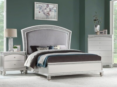 Upholstered King Bed, Platinum Finish